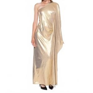 NEW RIPLEY RADER foil jersey throwback gown in gold